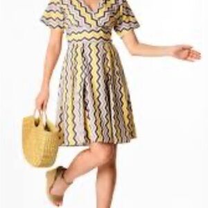 Chevron print crepe
banded empire dress